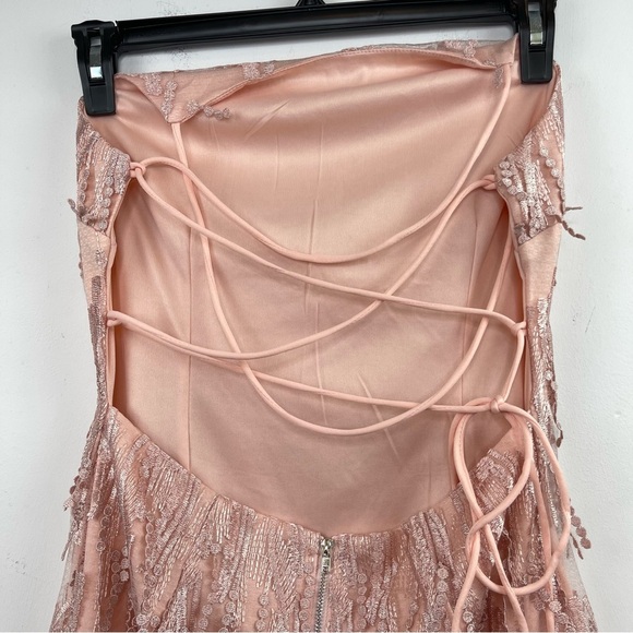 Lulu’s Making Magic Blush Pink Fringe Lace-Up Mini Dress size Large - Picture 8 of 10